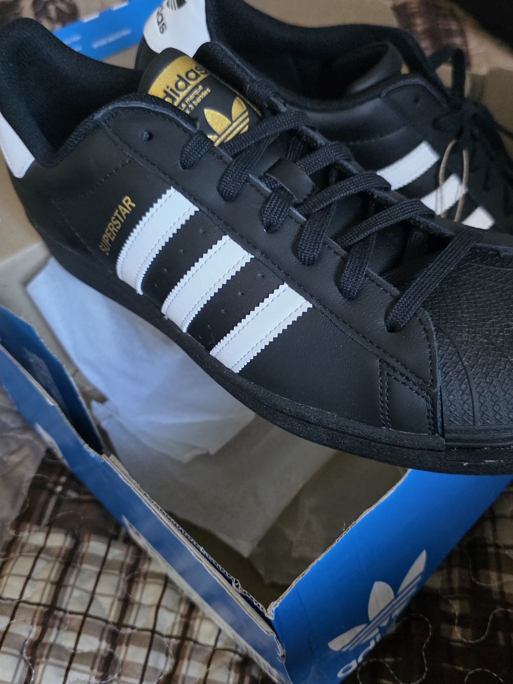 adidas Superstar Black with White Stripes and Gold Details